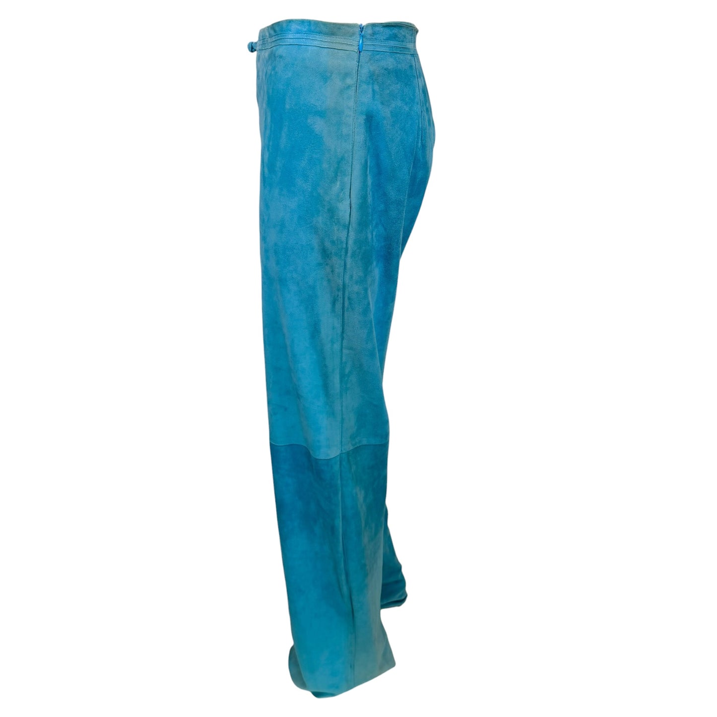 Vintage Giuliana Teso turquoise suede leather pants, texture detail close-up