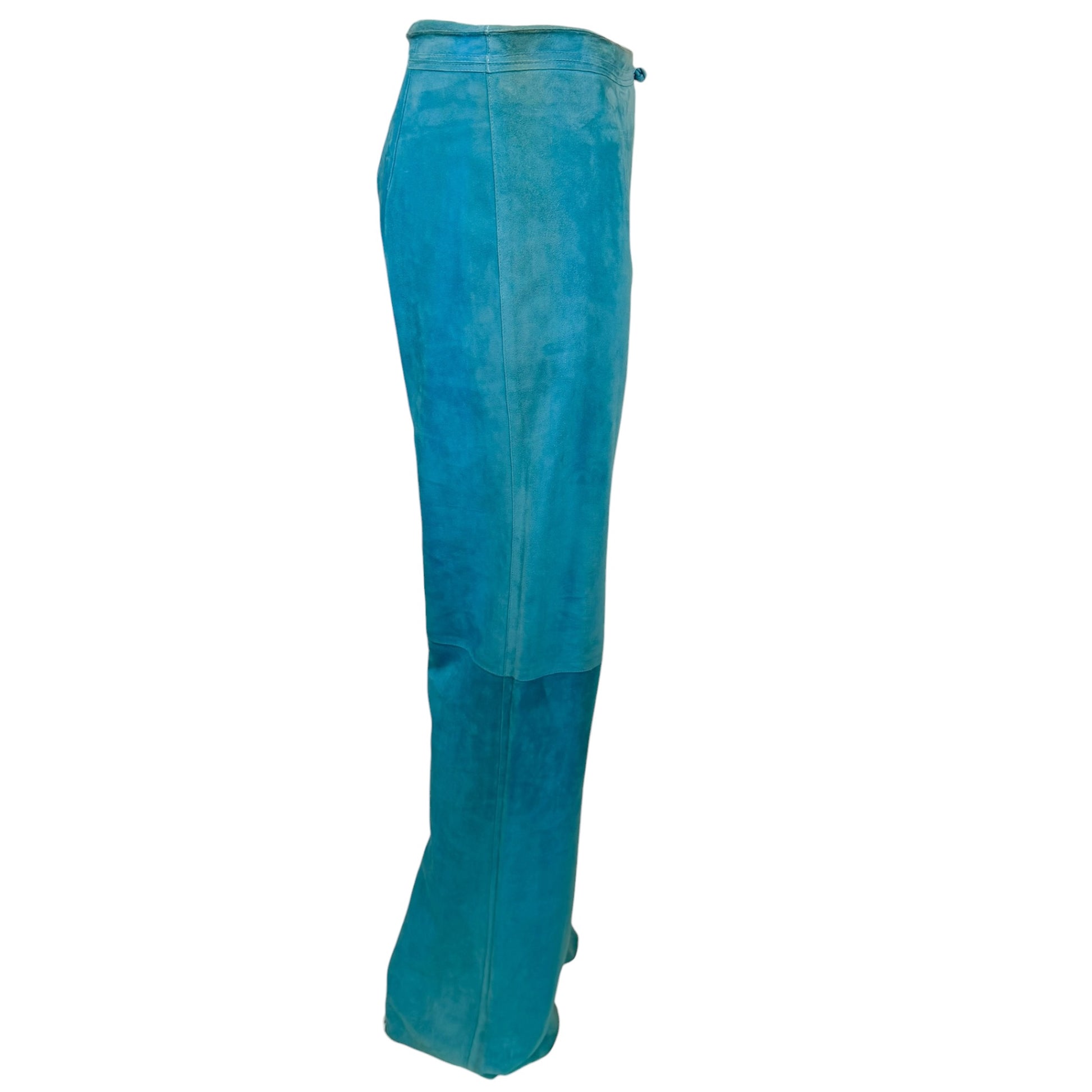 Vintage Giuliana Teso turquoise suede leather pants, side view
