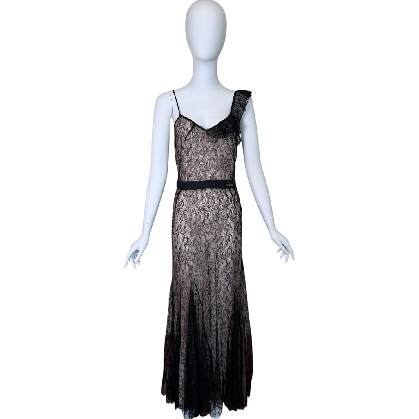 John Galliano Nude & Black Lace Bias-Cut Gown, 2007 | Size 42