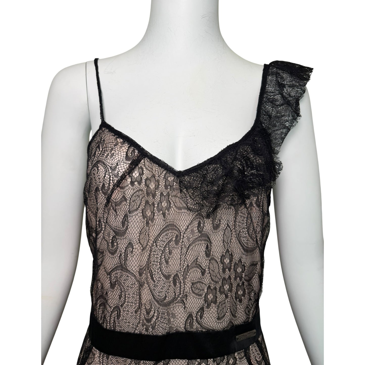 John Galliano Nude & Black Lace Bias-Cut Gown, 2007 | Size 42