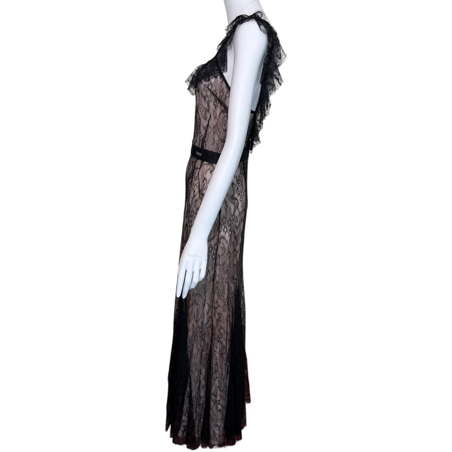 John Galliano Nude & Black Lace Bias-Cut Gown, 2007 | Size 42