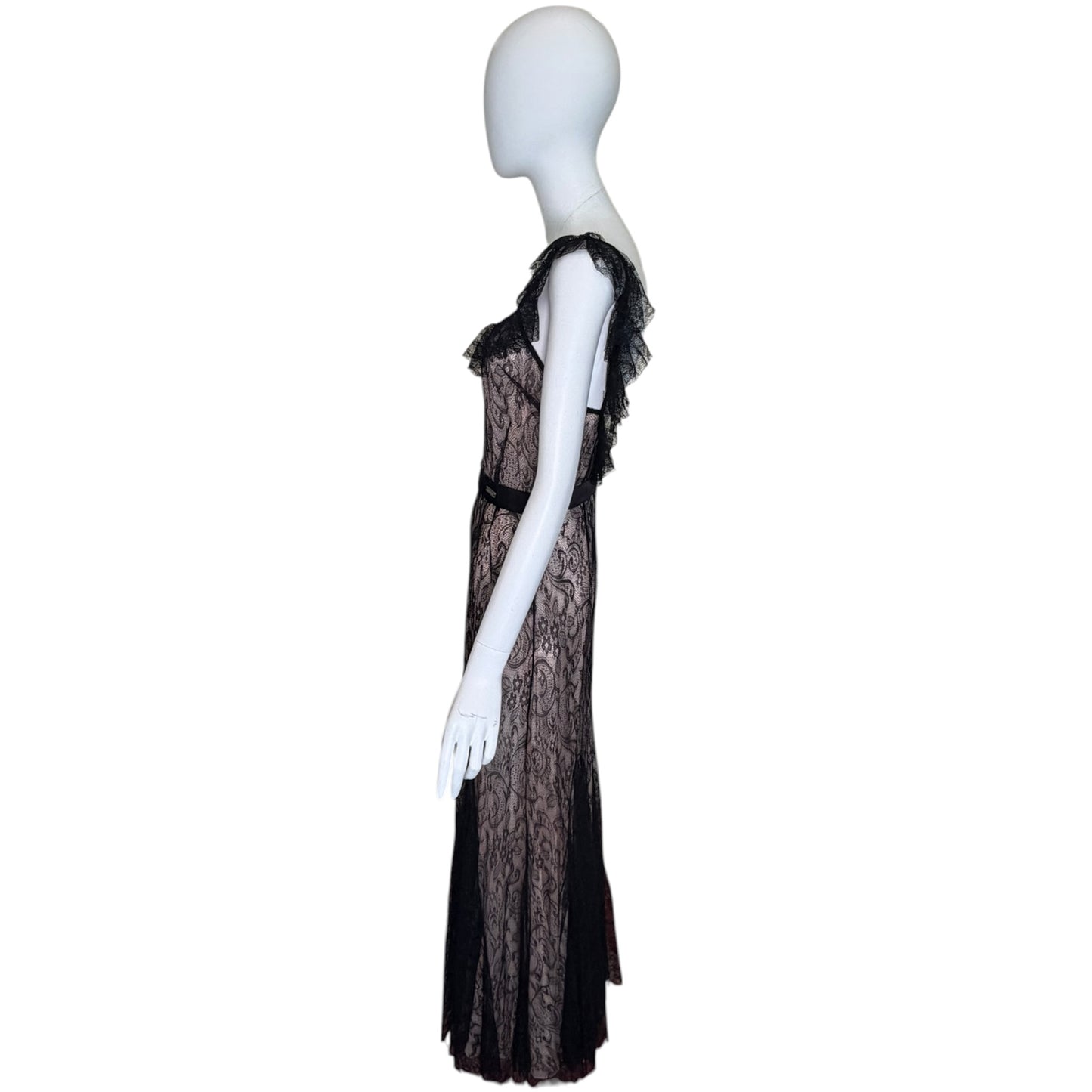 John Galliano Nude & Black Lace Bias-Cut Gown, 2007 | Size 42