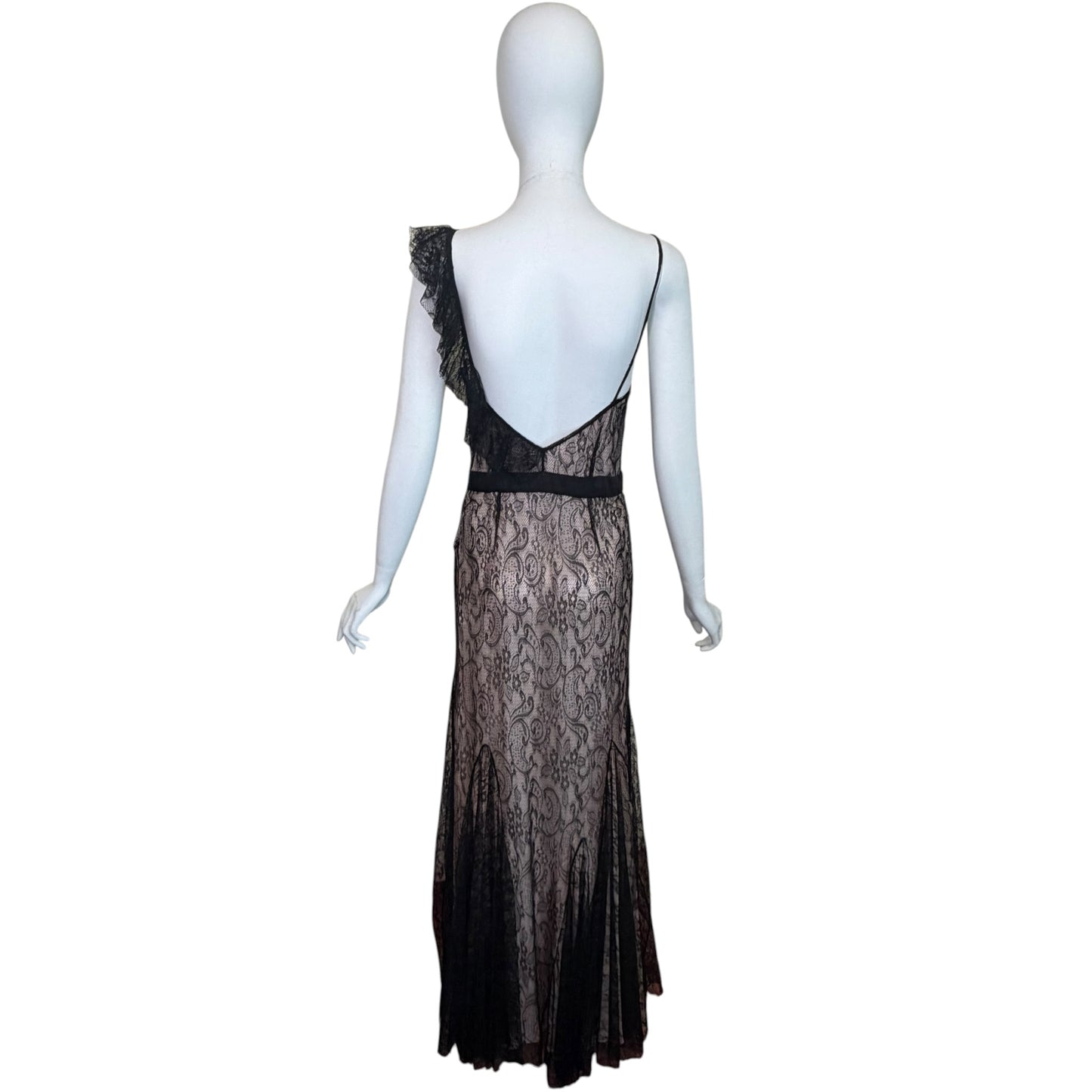 John Galliano Nude & Black Lace Bias-Cut Gown, 2007 | Size 42