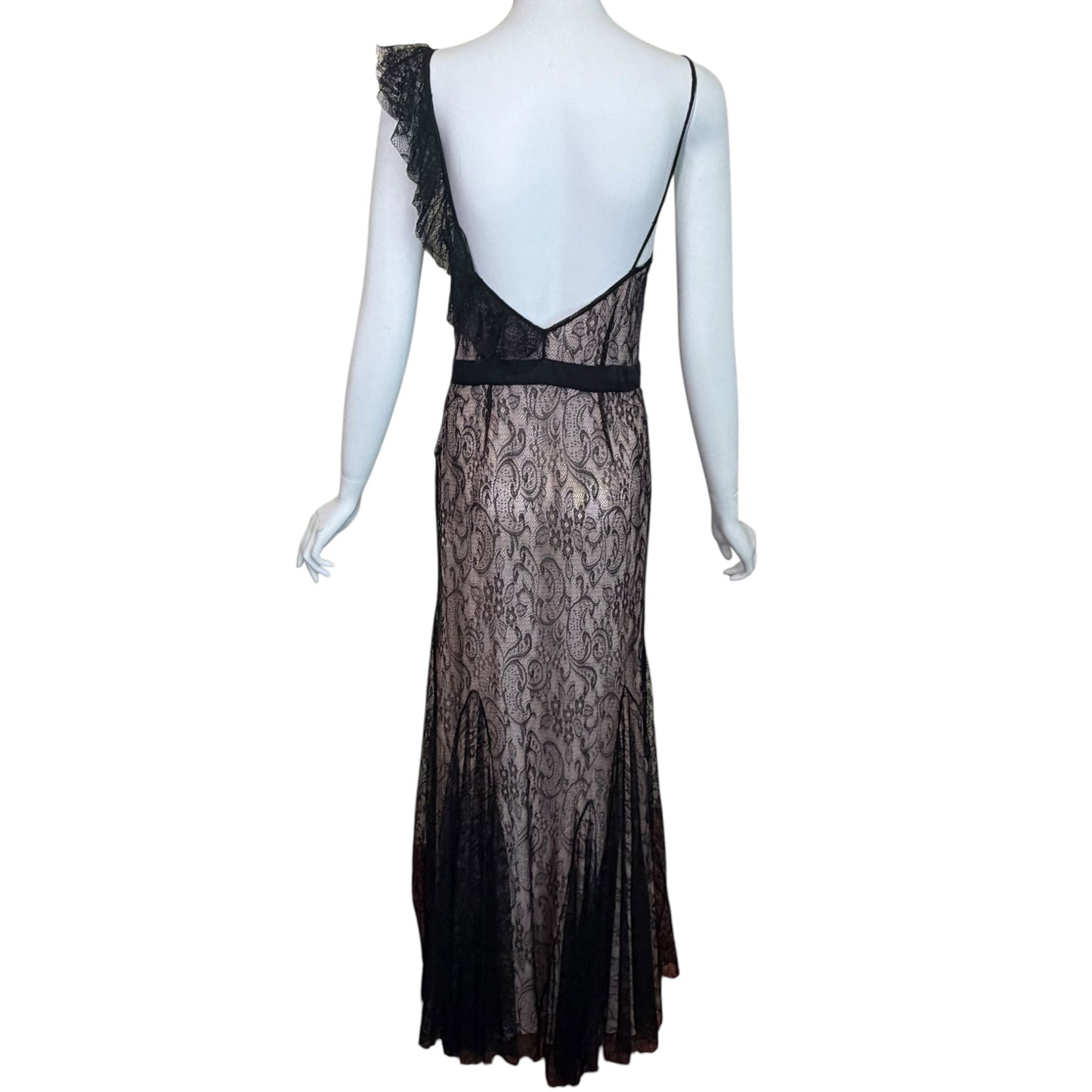 John Galliano Nude & Black Lace Bias-Cut Gown, 2007 | Size 42