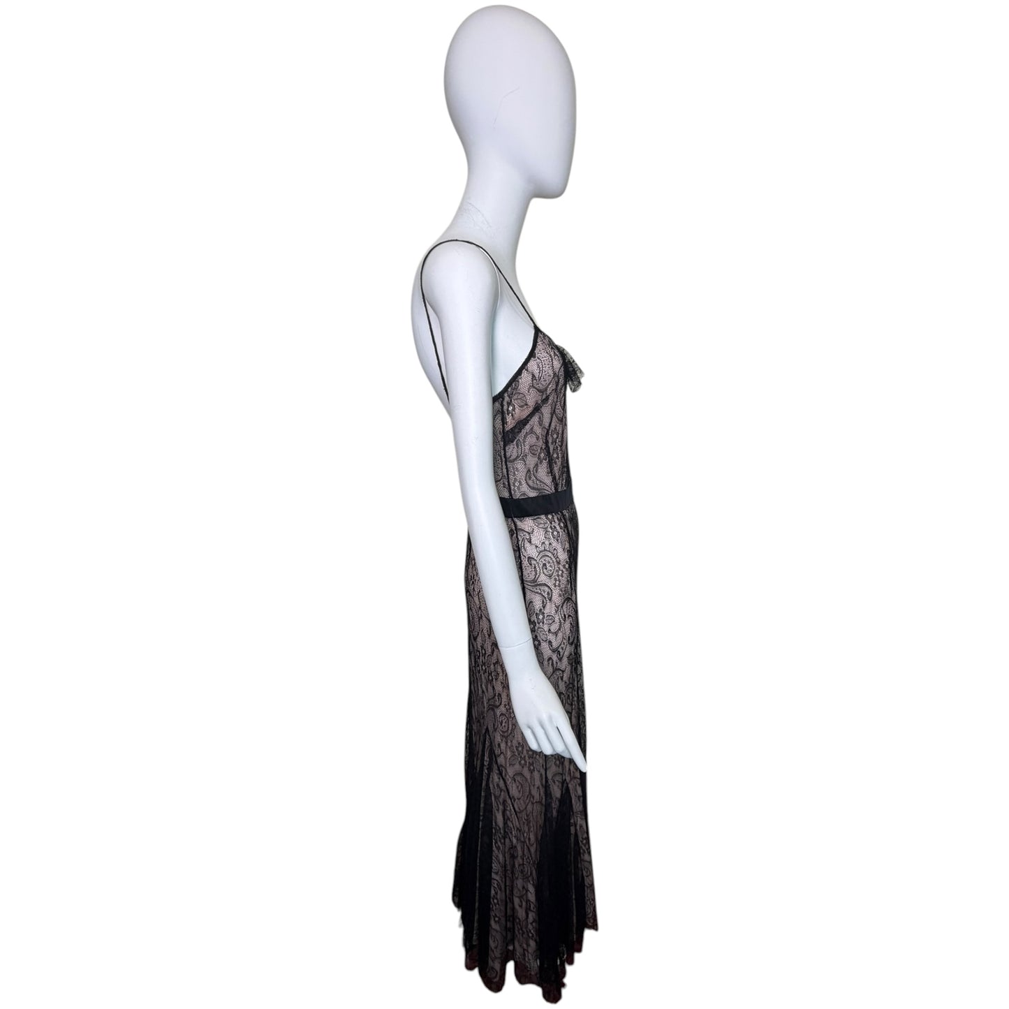 John Galliano Nude & Black Lace Bias-Cut Gown, 2007 | Size 42