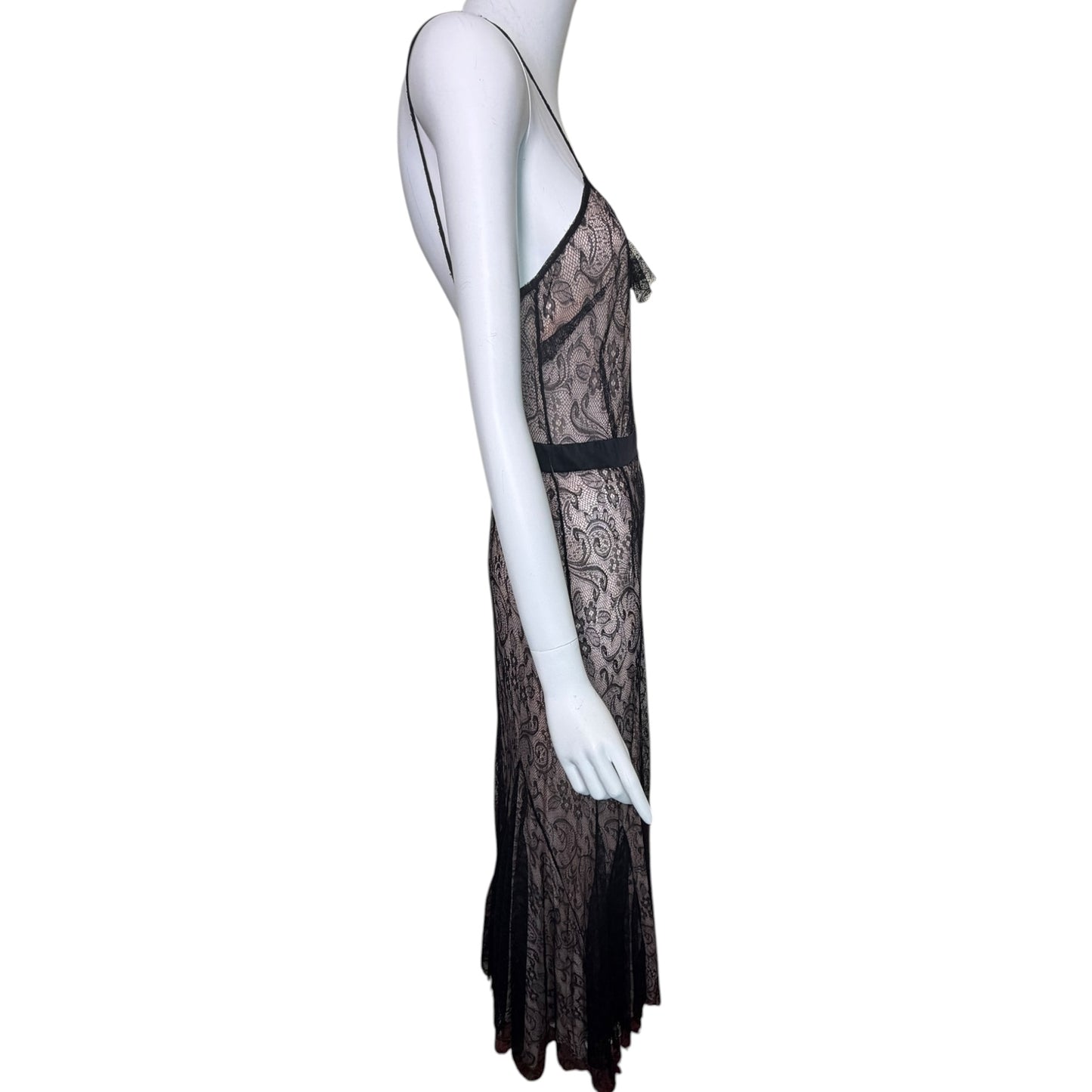 John Galliano Nude & Black Lace Bias-Cut Gown, 2007 | Size 42