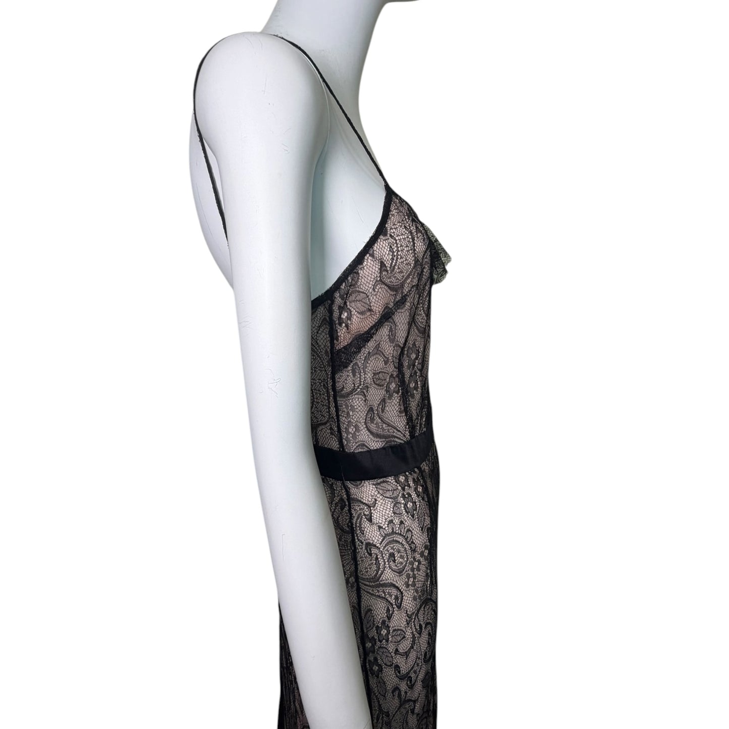 John Galliano Nude & Black Lace Bias-Cut Gown, 2007 | Size 42
