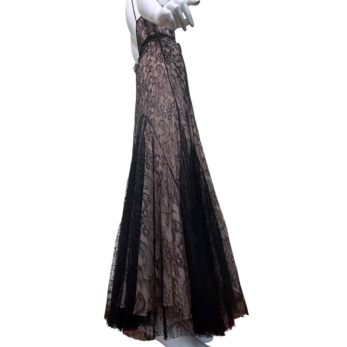 John Galliano Nude & Black Lace Bias-Cut Gown, 2007 | Size 42