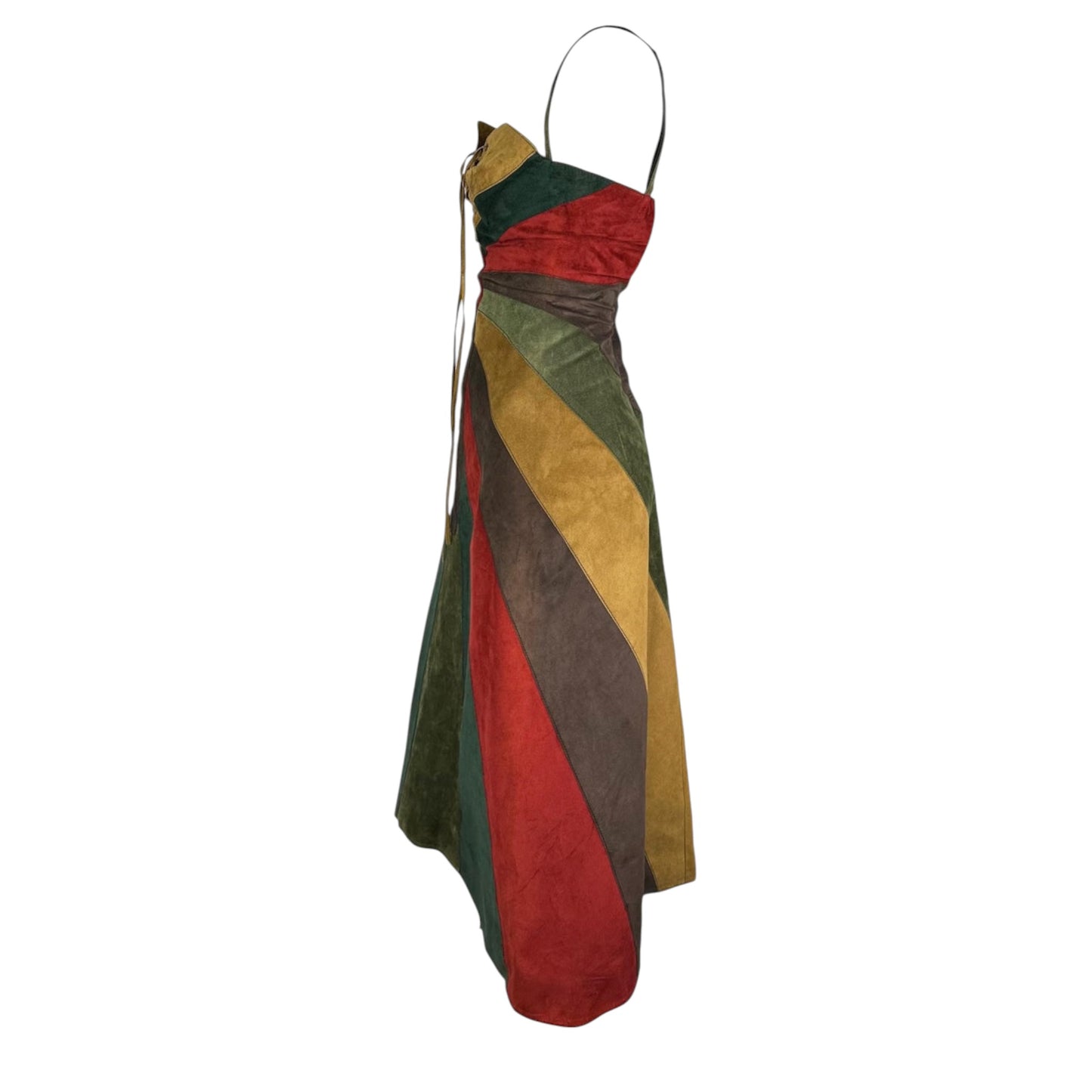 Dolce & Gabbana F/W 2002 Patchwork Suede Lace-Up Midi Dress w/ Built-In Lace Bra NWT IT 46