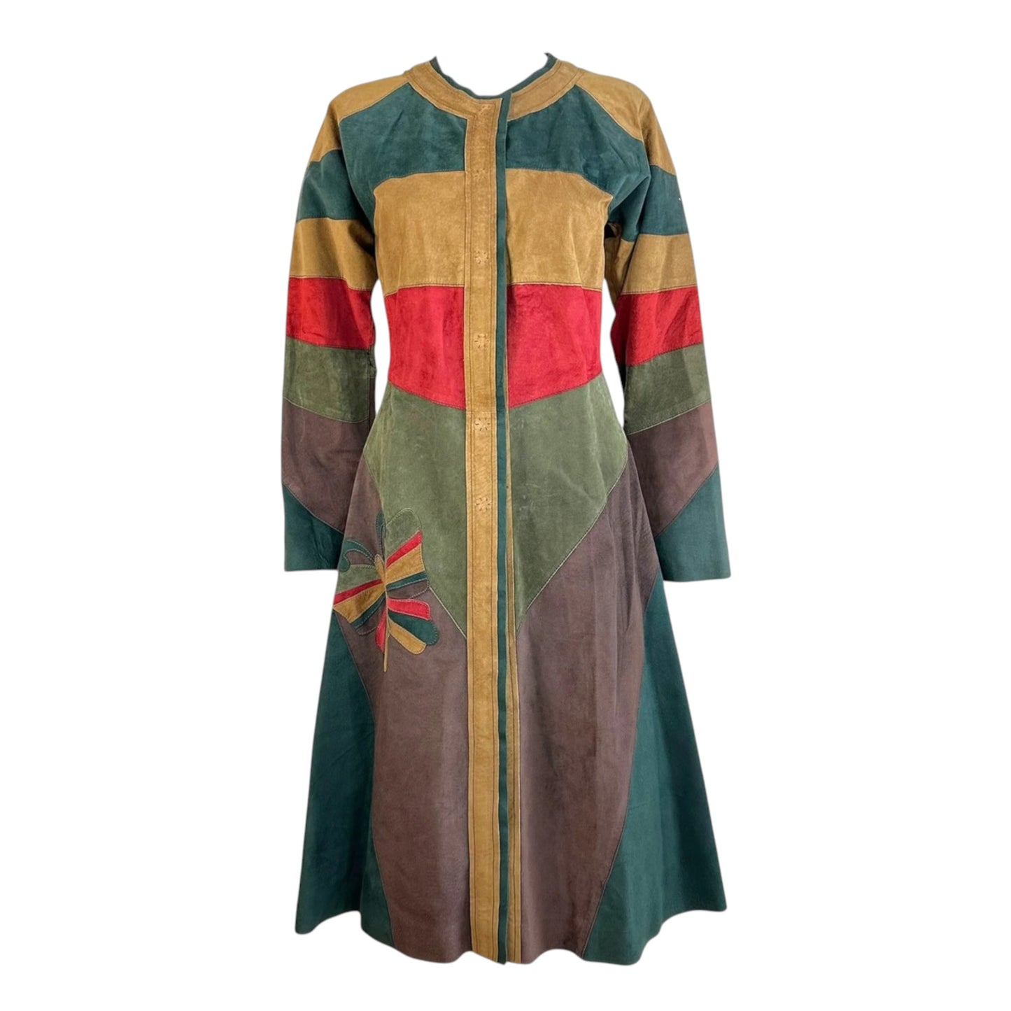 Dolce & Gabbana F/W 2002 Patchwork Suede Butterfly Coat Dress Silk Lined IT 46