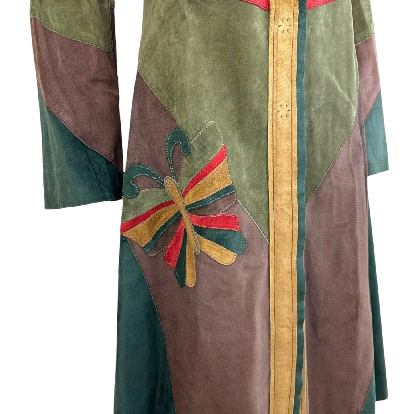 Dolce & Gabbana F/W 2002 Patchwork Suede Butterfly Coat Dress Silk Lined IT 46