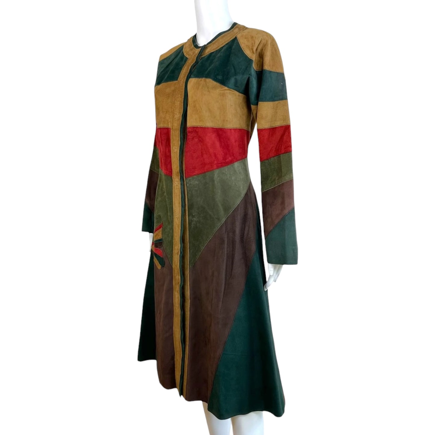 Dolce & Gabbana F/W 2002 Patchwork Suede Butterfly Coat Dress Silk Lined IT 46