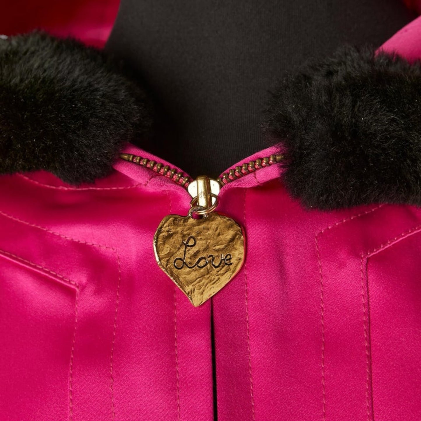 Yves Saint Laurent Fourrures Vintage Fuchsia Satin Nutria Fur Trim Hooded Parka Jacket – Size FR 40, c. Late 1980s–Early 1990s