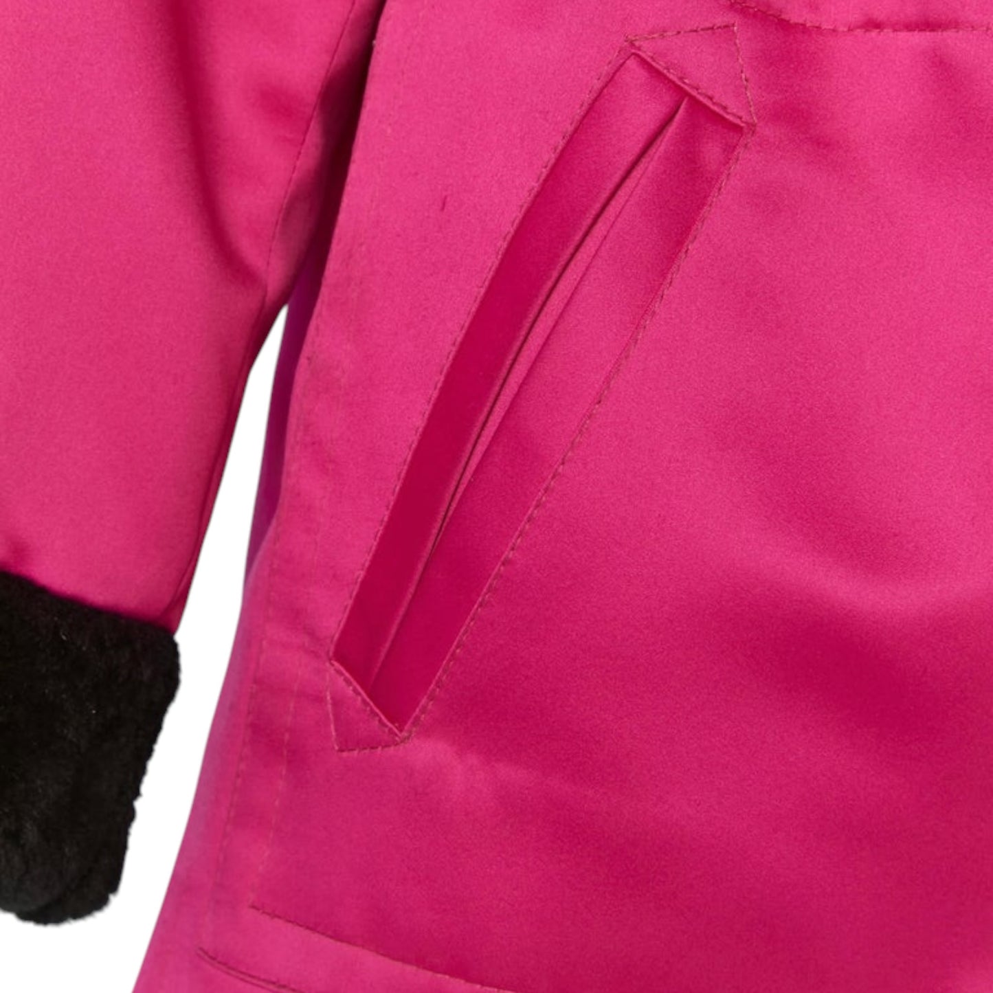Yves Saint Laurent Fourrures Vintage Fuchsia Satin Nutria Fur Trim Hooded Parka Jacket – Size FR 40, c. Late 1980s–Early 1990s
