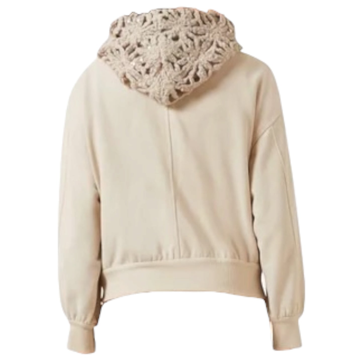 Brunello Cucinelli Beige Cotton Jacket with Detachable Crochet Virgin Wool Hood – Made in Italy