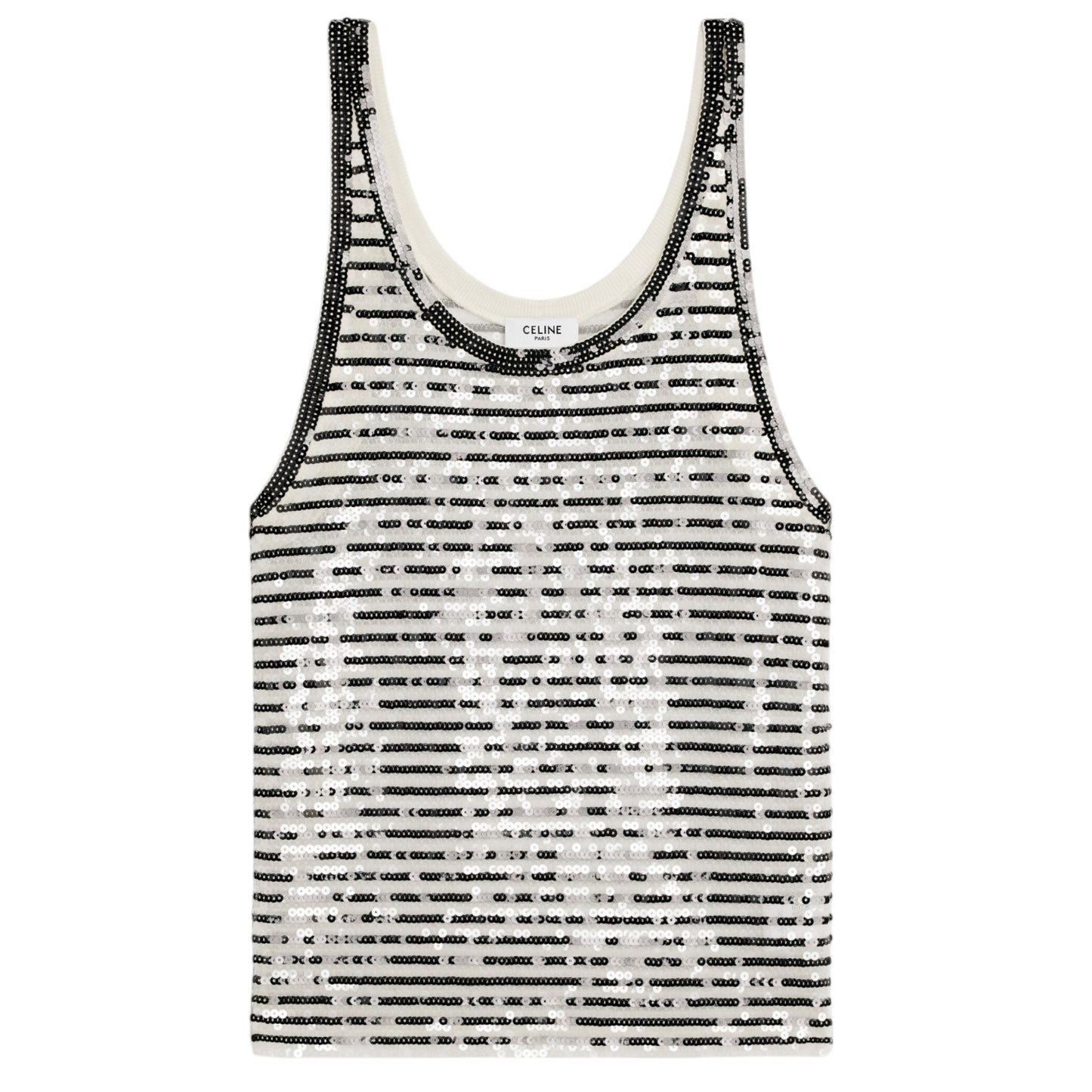 Céline Marinière Sequin Embroidered Jersey Tulle Tank Top NWT Size Small