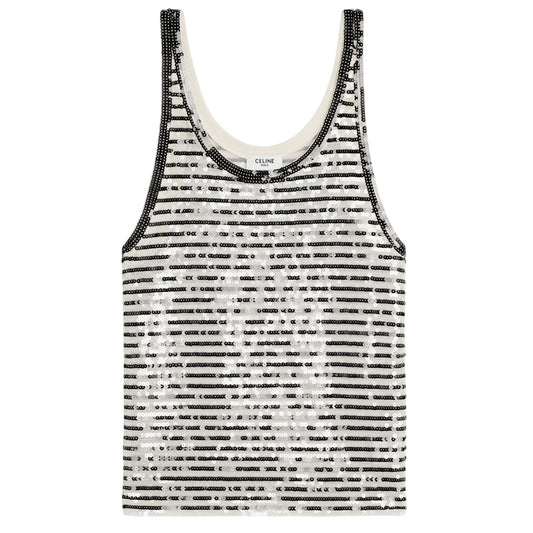 Céline Marinière Sequin Embroidered Jersey Tulle Tank Top NWT Size Small