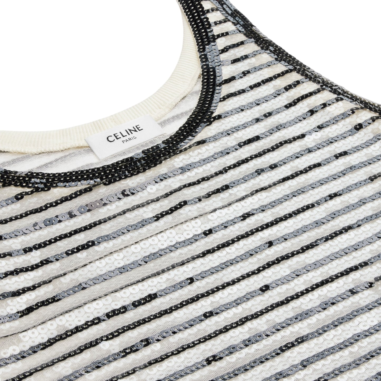Céline Marinière Sequin Embroidered Jersey Tulle Tank Top NWT Size Small