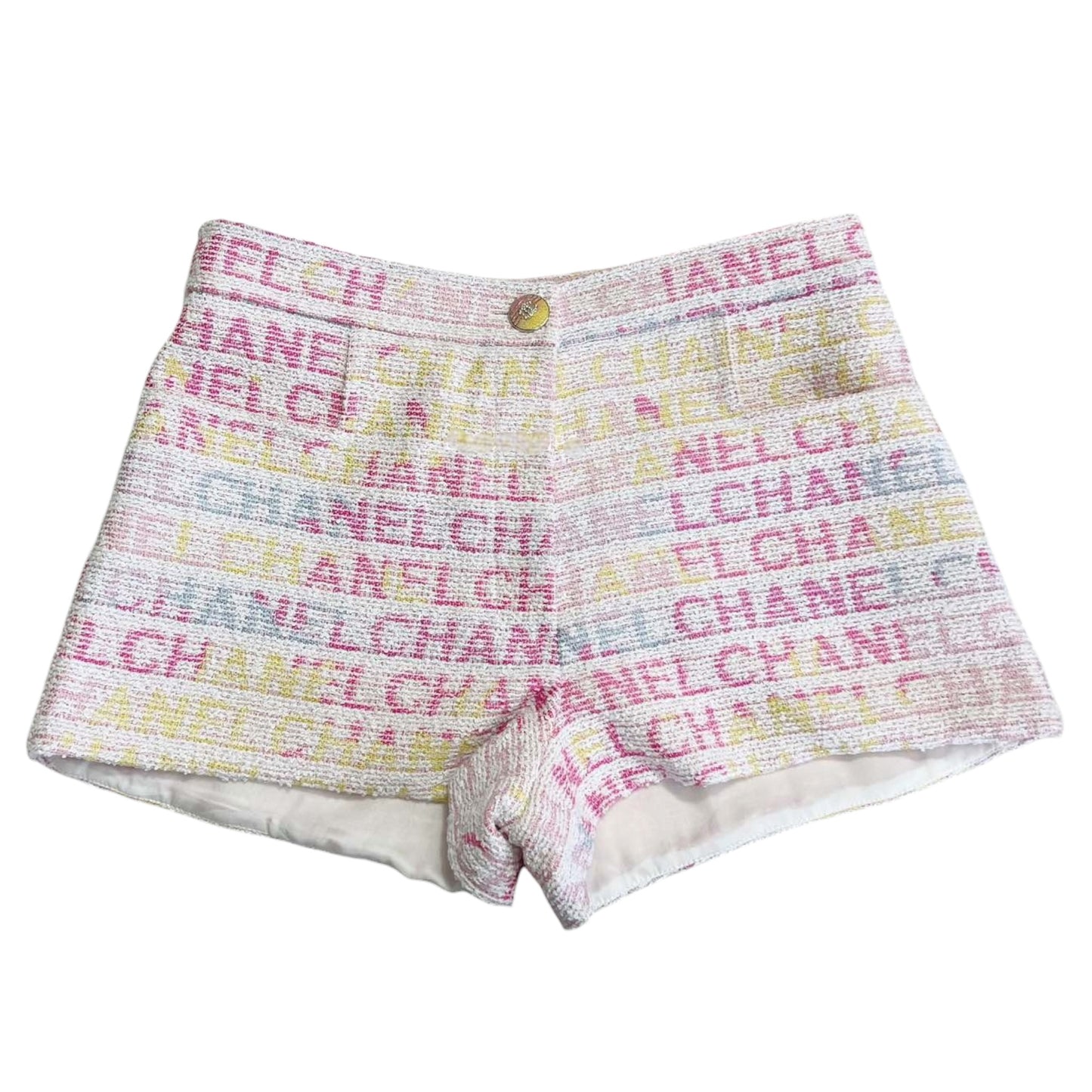 Chanel Cruise 2023 Runway Pastel Logo Tweed Shorts Size 36