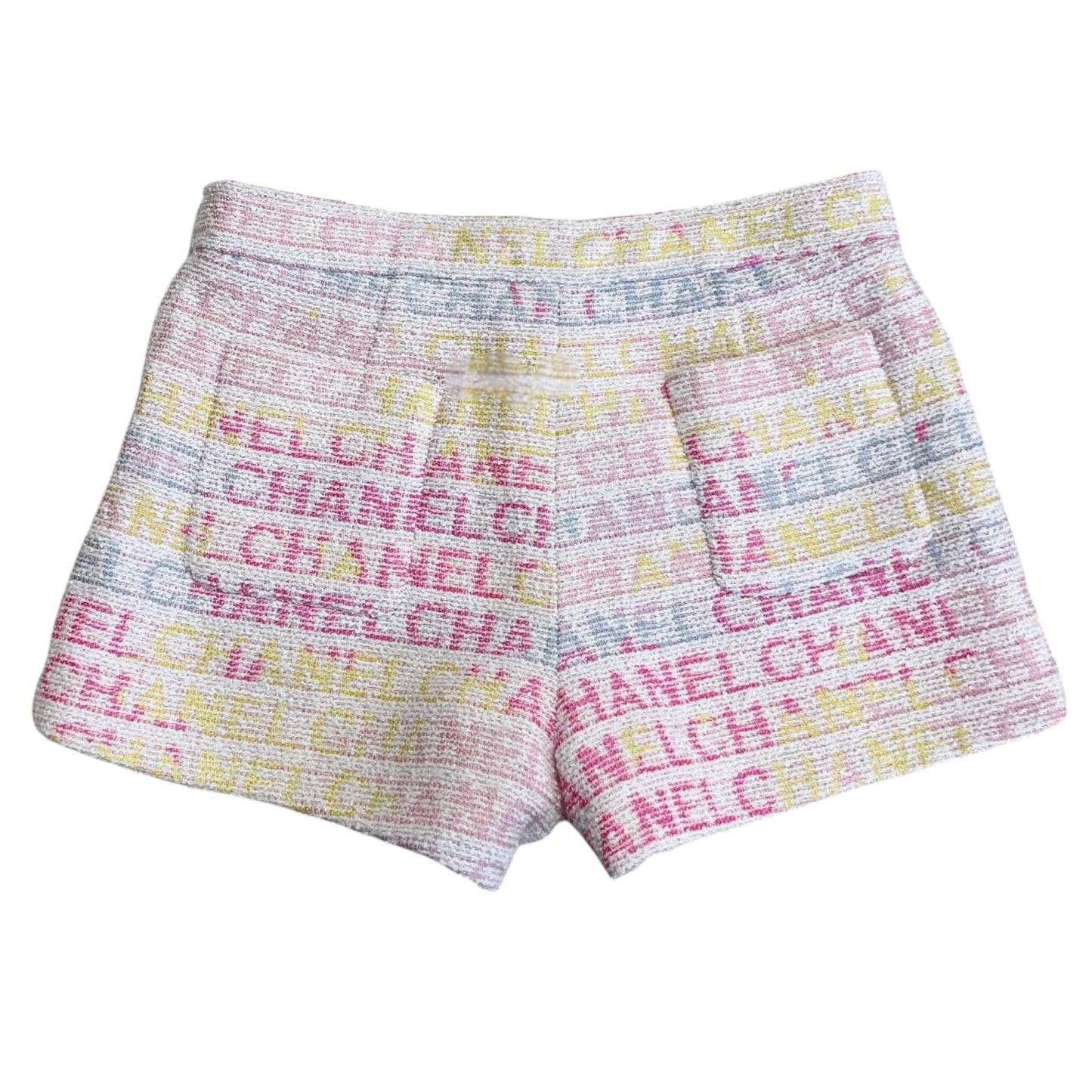 Chanel Cruise 2023 Runway Pastel Logo Tweed Shorts Size 36