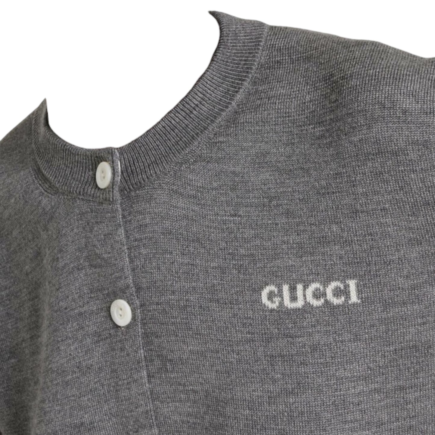 Gucci Gray Melange Logo Cotton Wool Silk Blend Cropped Cardigan Sweater | Size Medium