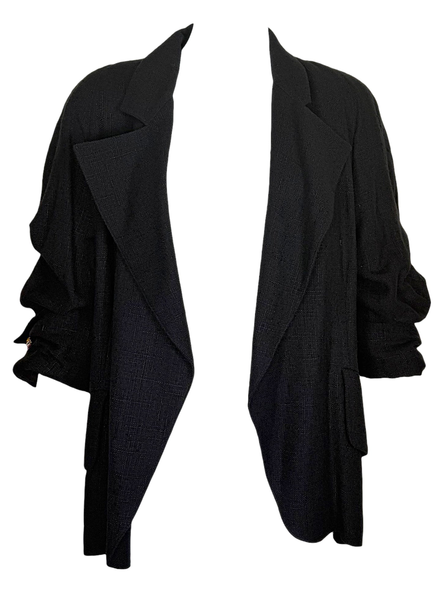 Vintage Christian Lacroix Paris 1990s Black Slubbed Viscose Linen Blend Jeweled Cuff Evening Jacket | Size 46 | NWT