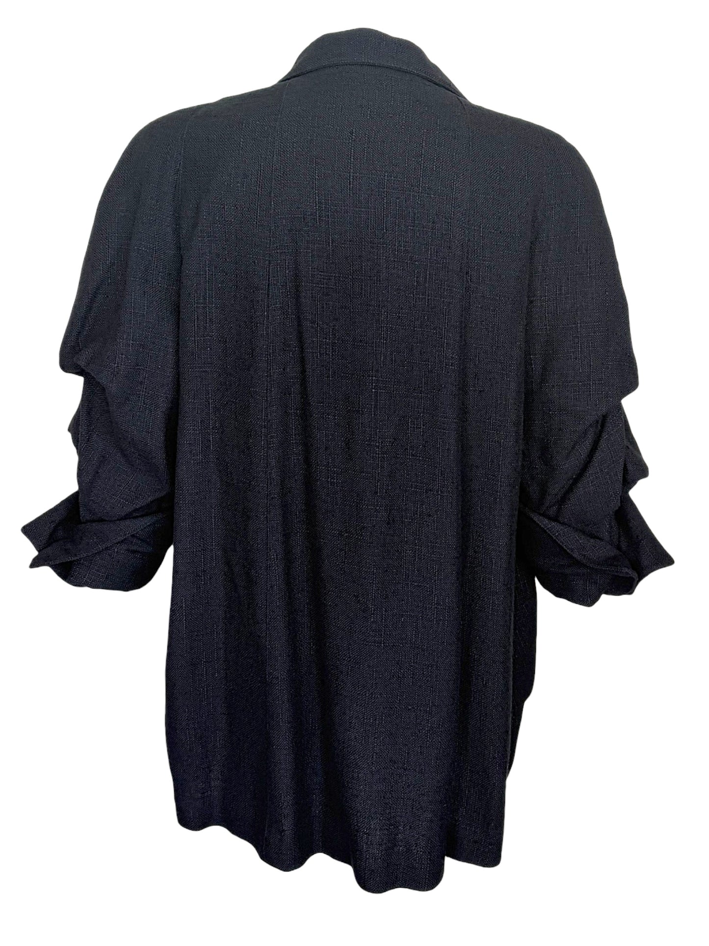 Vintage Christian Lacroix Paris 1990s Black Slubbed Viscose Linen Blend Jeweled Cuff Evening Jacket | Size 46 | NWT