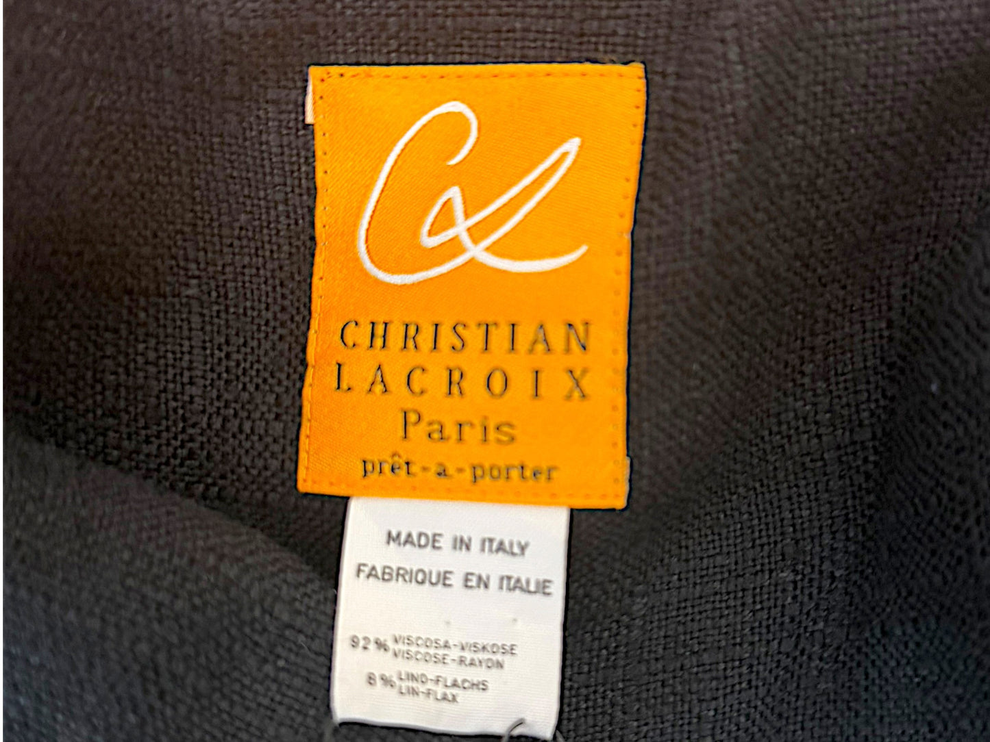 Vintage Christian Lacroix Paris 1990s Black Slubbed Viscose Linen Blend Jeweled Cuff Evening Jacket | Size 46 | NWT