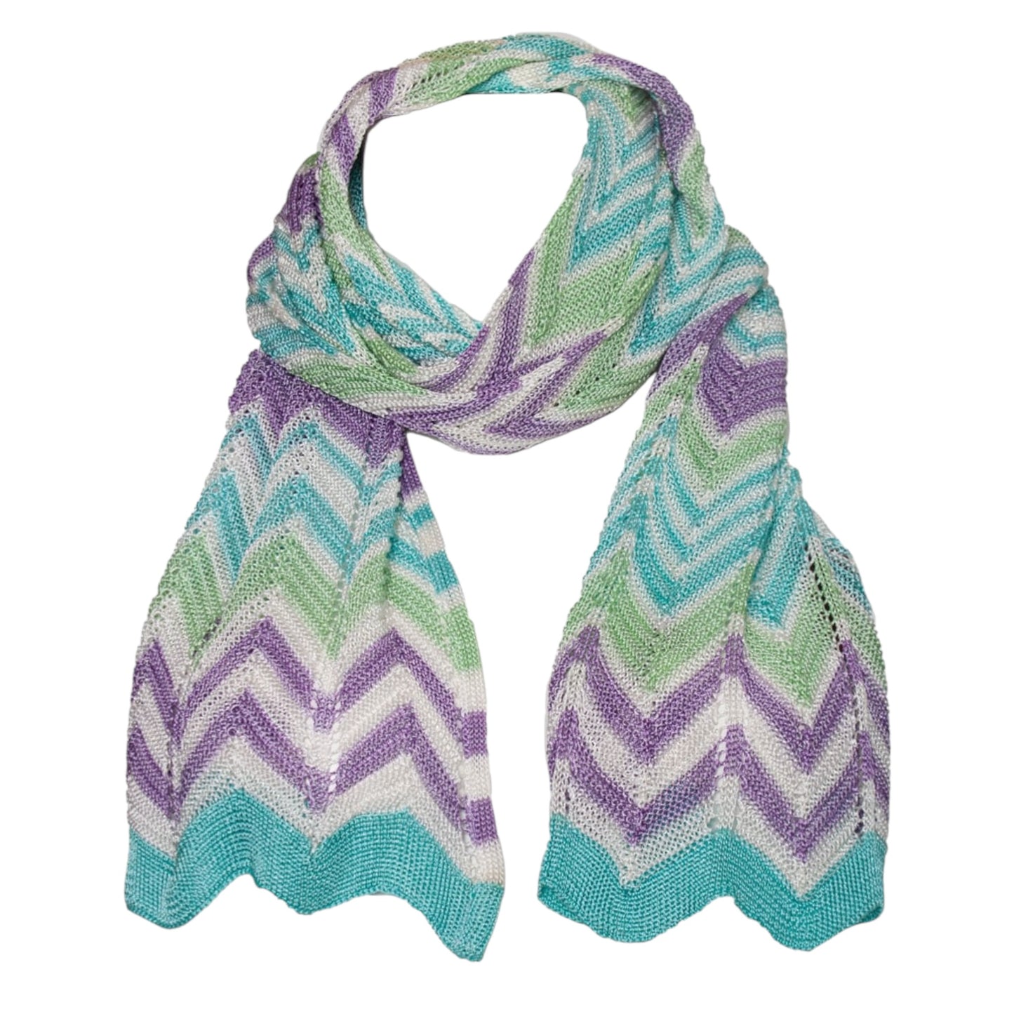 Missoni Multicolor Zigzag Chevron Knit Scarf NWT | Pastel Wave Stripe | 10” x 64”