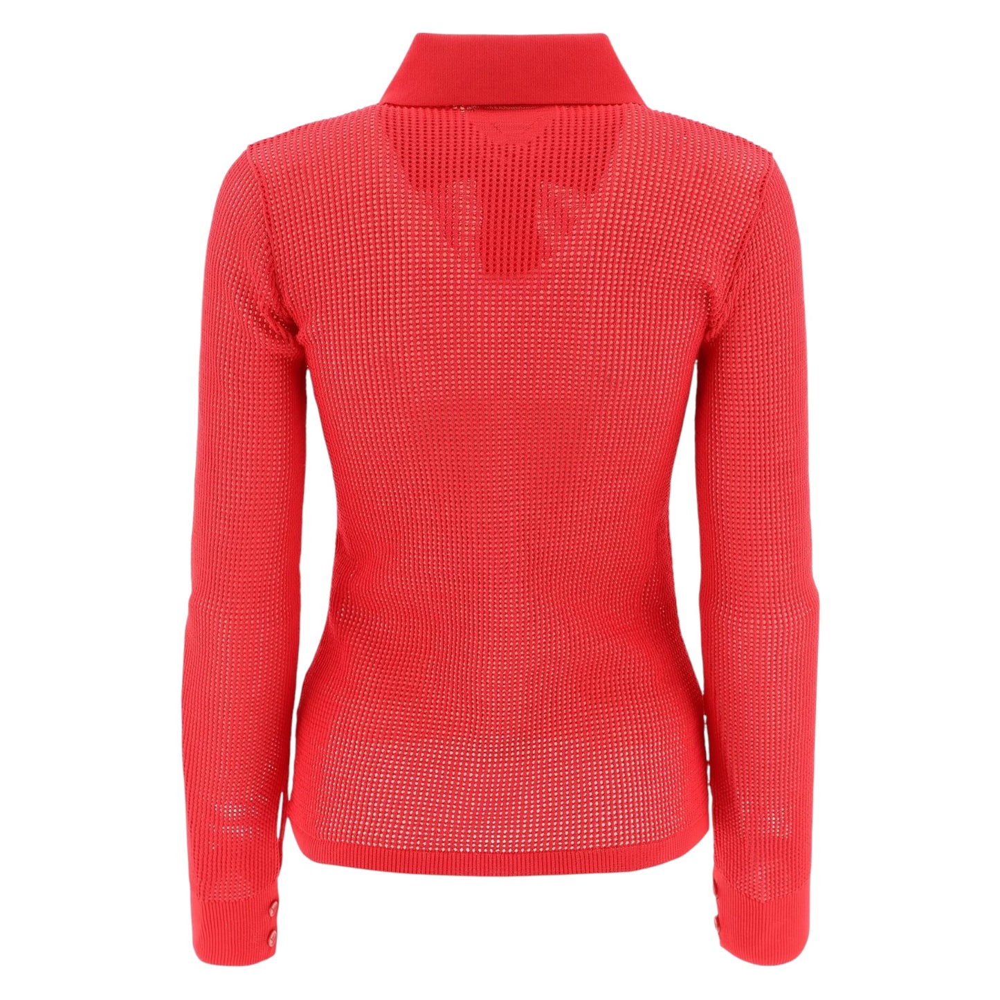 Bottega Veneta Red Technical Mesh Knit Button Front Cardigan Top Size S Made in Italy