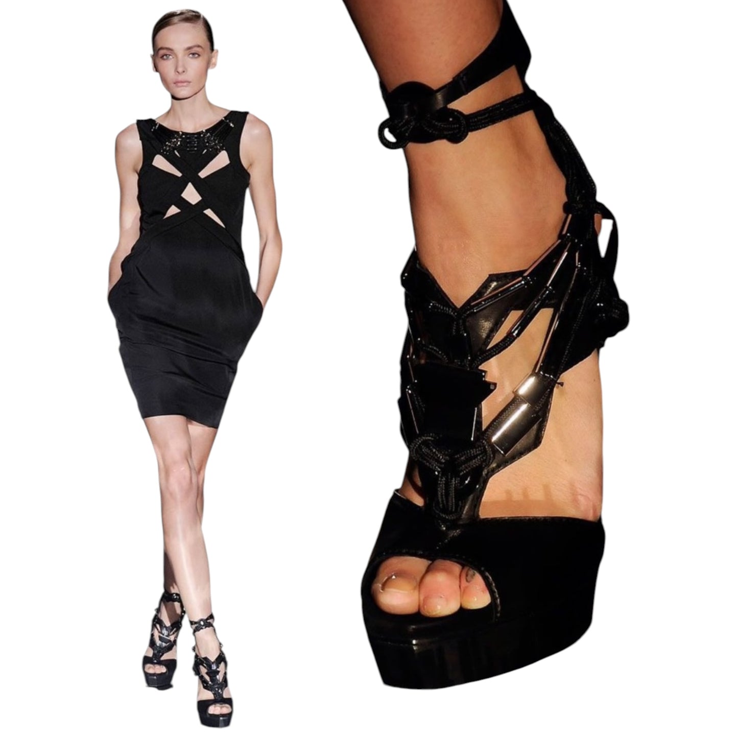 Gucci Spring 2010 “Sigrid” Black Leather Runway Platform Heels Size 39
