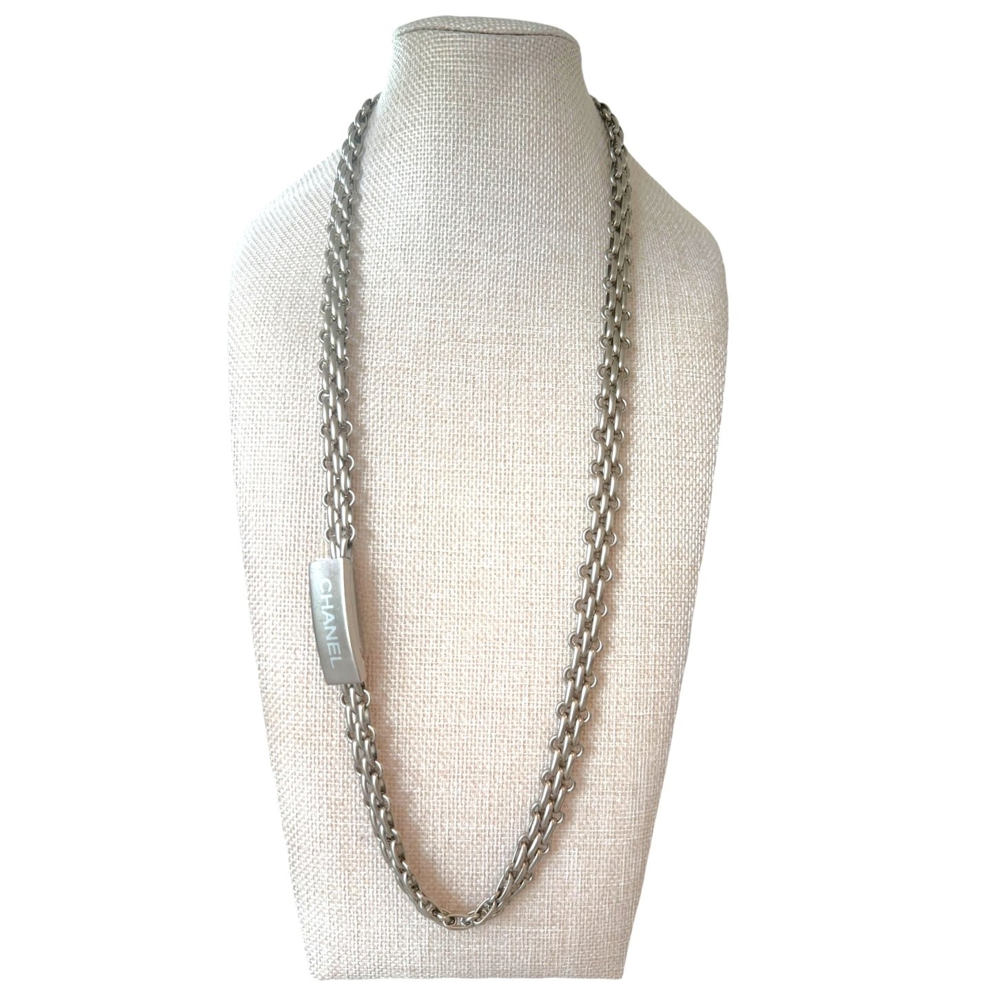 Chanel 1998 Silver-Plated Chain Link Necklace with Logo Clasp | 28”