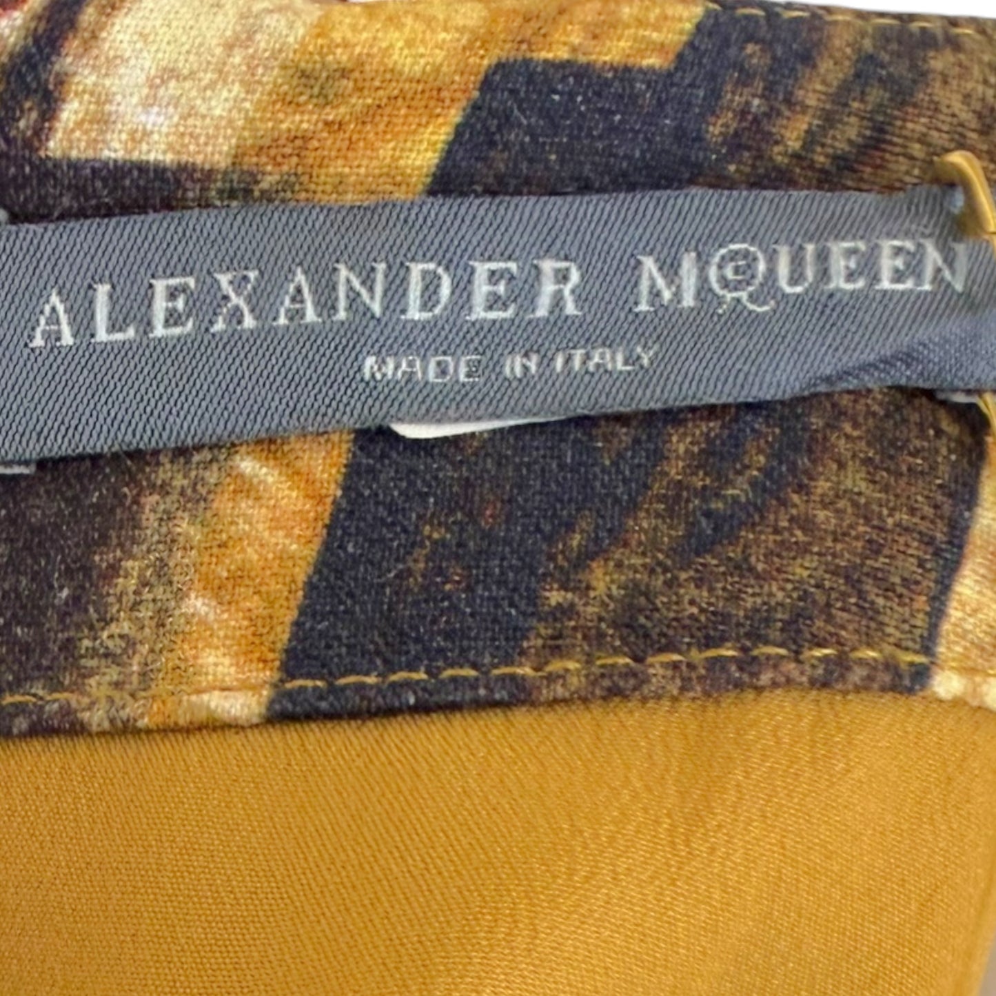 Alexander McQueen Gold Floral Hummingbird Print Sheath Dress IT 42 Silk Blend Mini Dress
