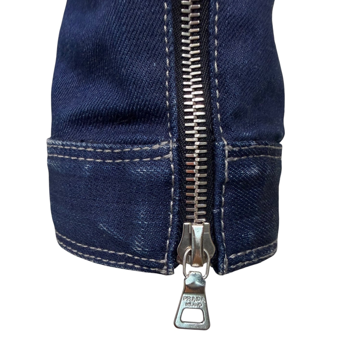 Prada 2008 Indigo Denim Cropped Jacket with Oversized Alpaca Fur Collar IT 40