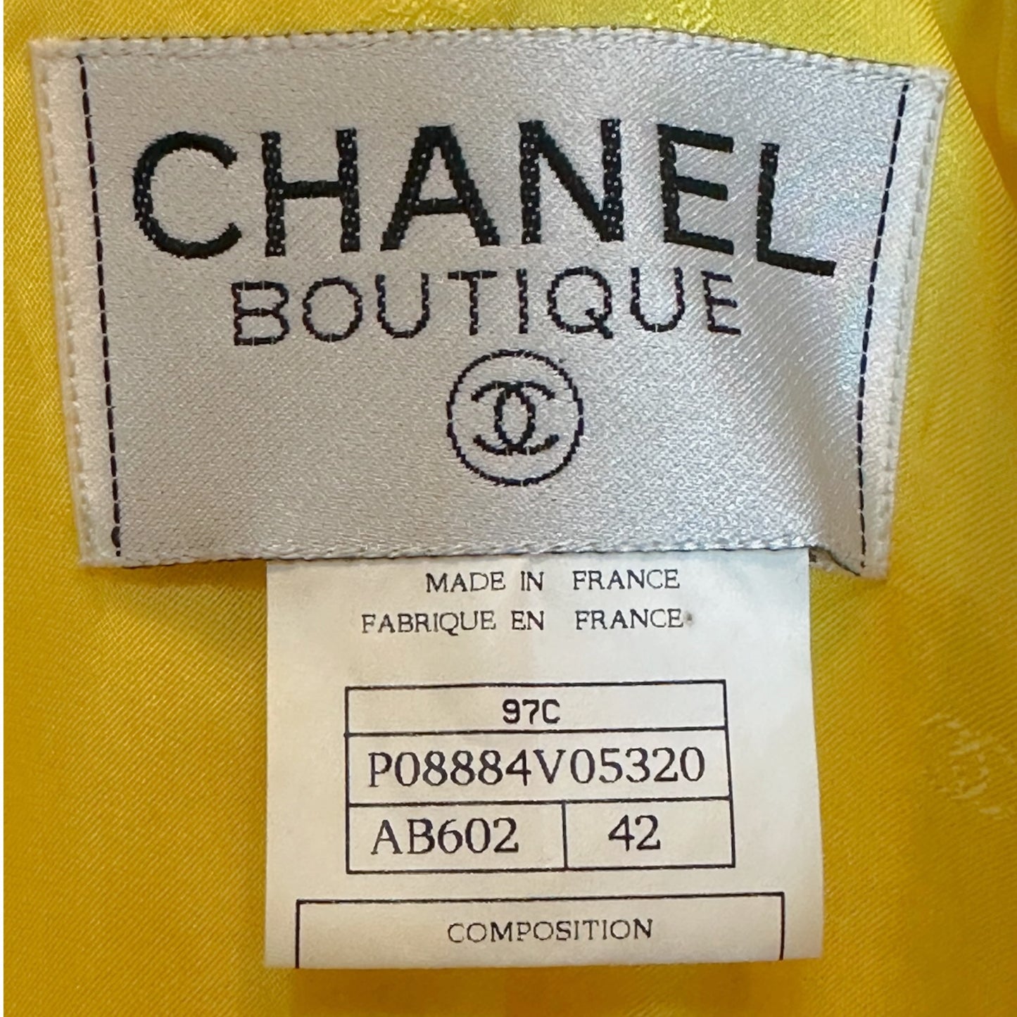Chanel 1997 Cruise Yellow Tweed Cropped Jacket 97C CC Button Shrunken Blazer Size 42