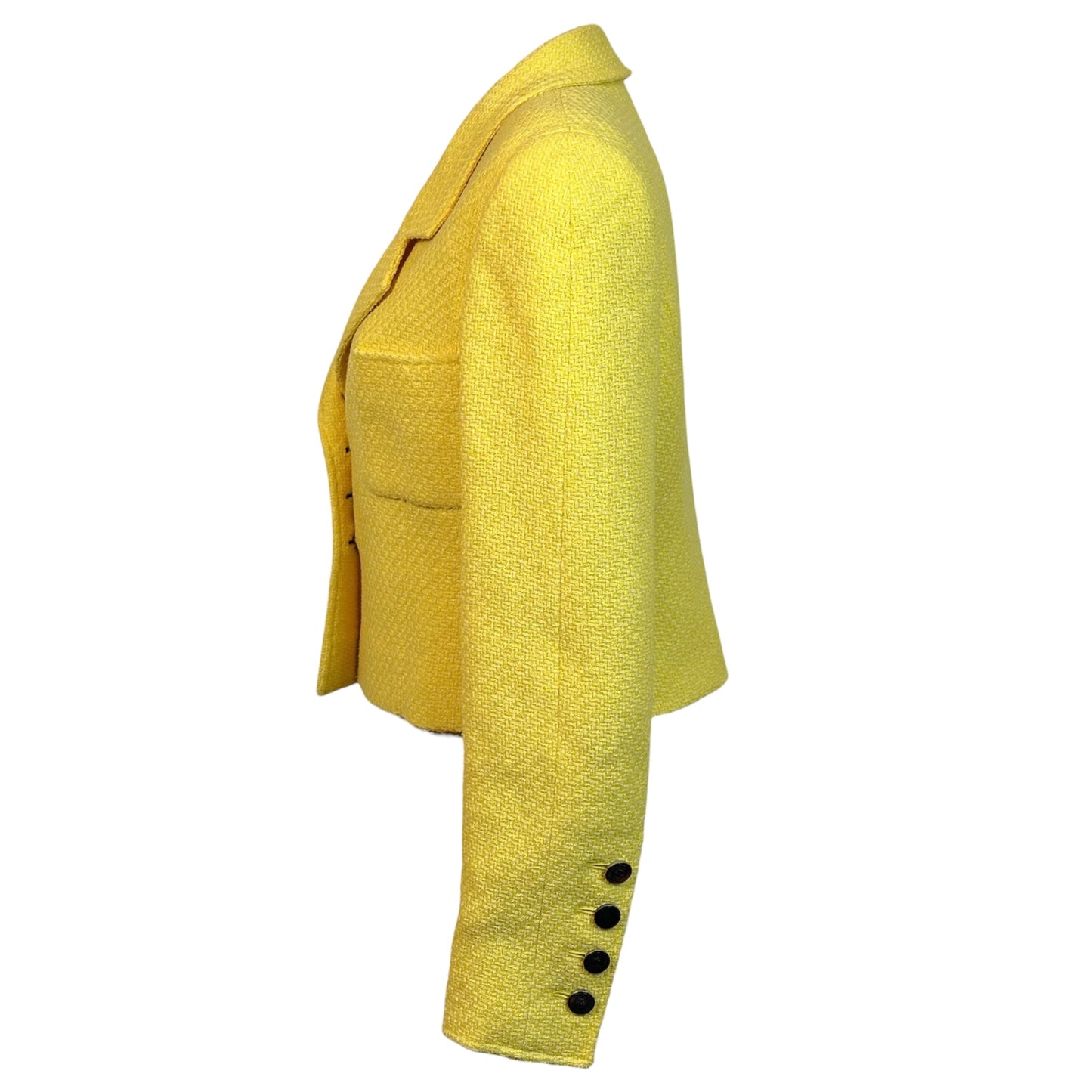 Chanel 1997 Cruise Yellow Tweed Cropped Jacket 97C CC Button Shrunken Blazer Size 42