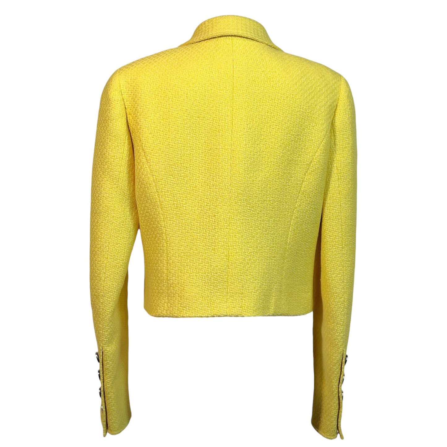 Chanel 1997 Cruise Yellow Tweed Cropped Jacket 97C CC Button Shrunken Blazer Size 42