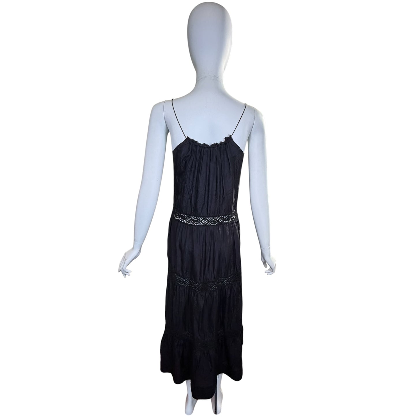 Day Birger et Mikkelsen Black Silk Crochet Tassel Plunge Midi Dress Size 36