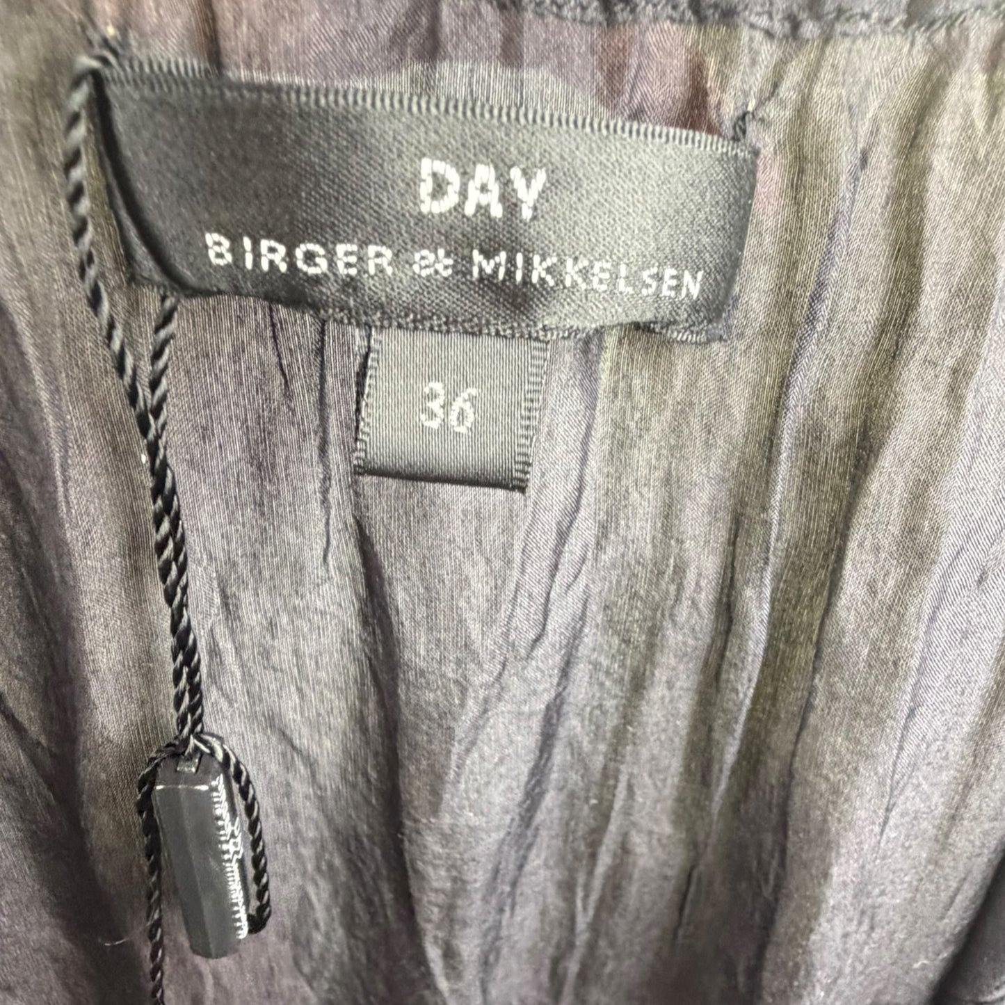 Day Birger et Mikkelsen Black Silk Crochet Tassel Plunge Midi Dress Size 36