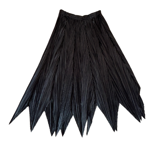 Issey Miyake Vintage Metallic Black Pleated Maxi Skirt
