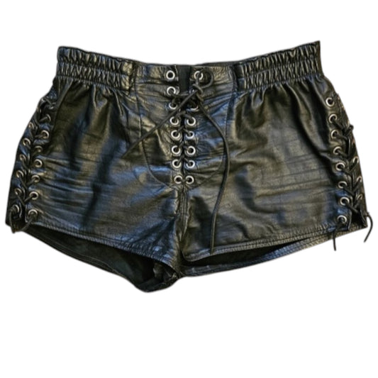 Vintage Rubio New York Black Leather Lace-Up Grommet Micro Shorts | Size S