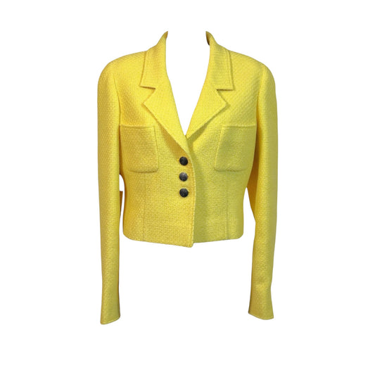 Chanel 1997 Cruise Yellow Tweed Cropped Jacket 97C CC Button Shrunken Blazer Size 42