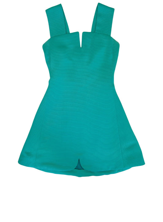 Gianni Versace Vintage 1990s Teal Ribbed Wool Silk Wide Strap Fitted Mini Dress Size 38