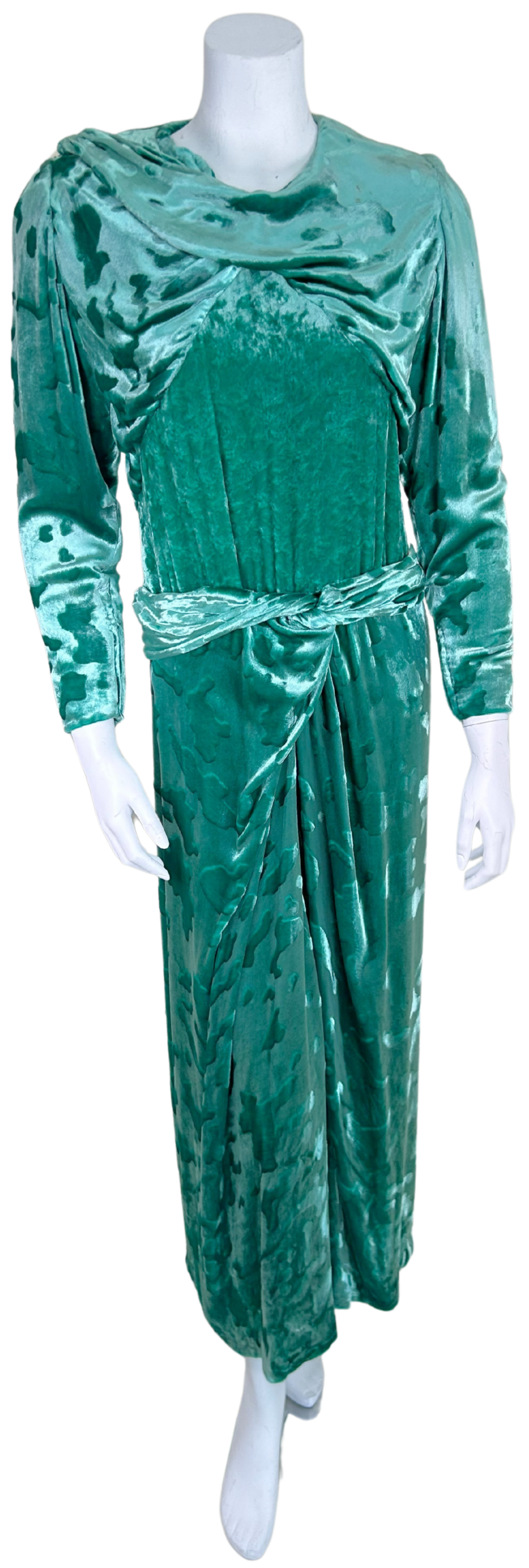 Vintage 1980s James Galanos for Neiman Marcus Mint Green Devoré Silk Velvet Evening Gown