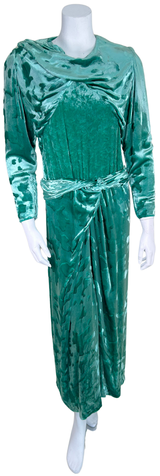 Vintage 1980s James Galanos for Neiman Marcus Mint Green Devoré Silk Velvet Evening Gown