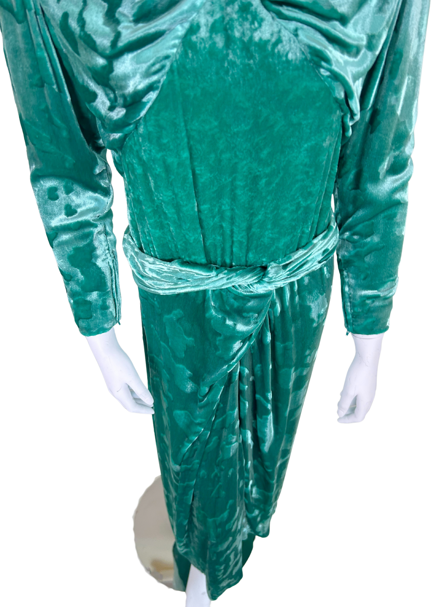 Vintage 1980s James Galanos for Neiman Marcus Mint Green Devoré Silk Velvet Evening Gown