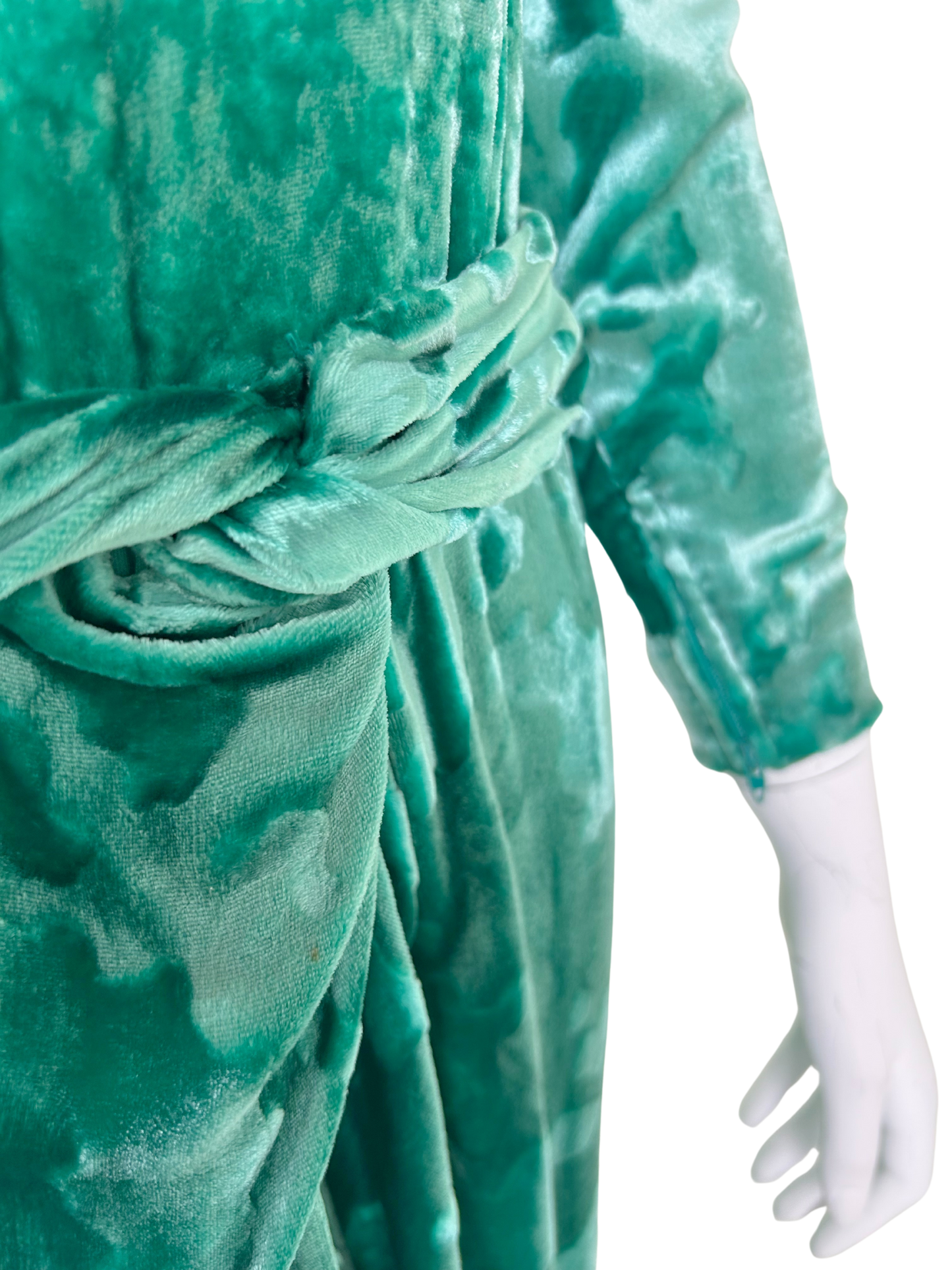 Vintage 1980s James Galanos for Neiman Marcus Mint Green Devoré Silk Velvet Evening Gown