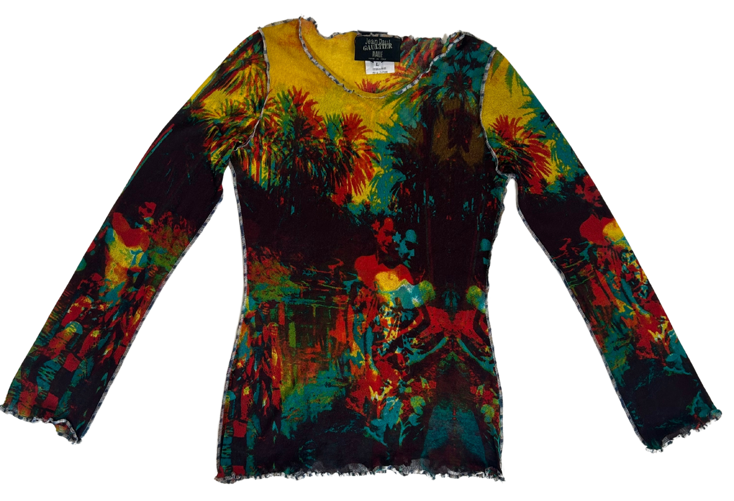 Jean Paul Gaultier Vintage 2000 Jungle Print Sheer Mesh Long Sleeve Top