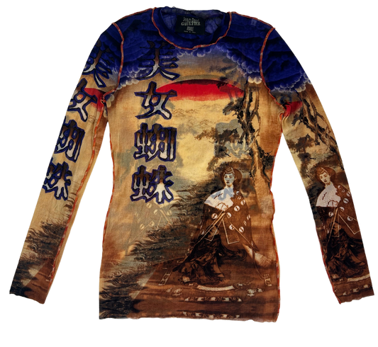 Jean Paul Gaultier Japanese Geisha Long Sleeve Mesh Top
