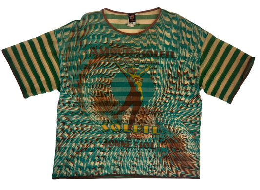 Jean Paul Gaultier Vintage Soleil Striped Short Sleeve Mesh Top